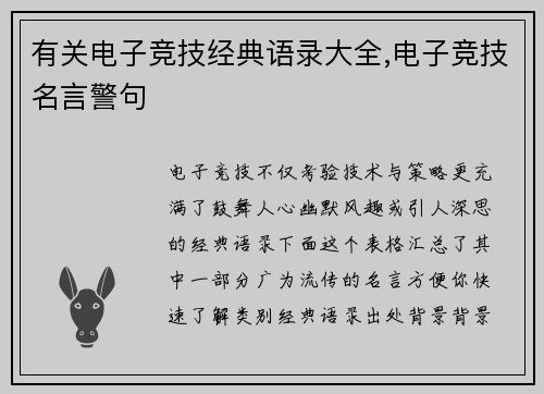 有关电子竞技经典语录大全,电子竞技名言警句